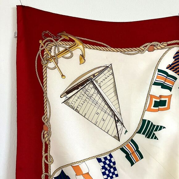 BURBERRY'S SCARF 100% Silk Made in Italy Nautical Sailboat Sailing 34.5"… - Picture 4 of 8